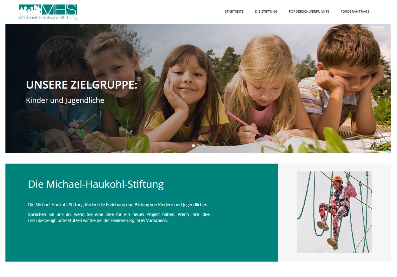 Screenshot von der Website-Startseite der Michael-Haukohl-Stiftung