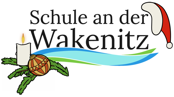 Logo - Schule an der Wakenitz - Unter dem Logonamen überlagern sich drei symbolische Wellen in frischen Naturfarben